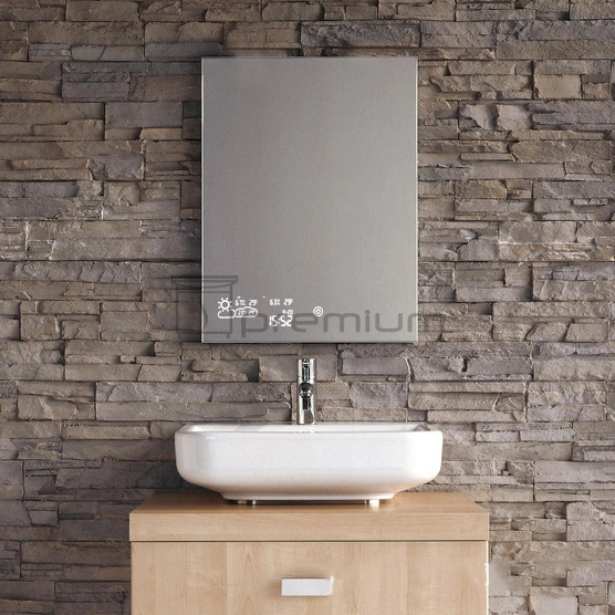 Wholesale Luxury Home Decorative Smart Mirror Wholesale LED Bathroom Backlit Wall Glass Weather and Temperature Display